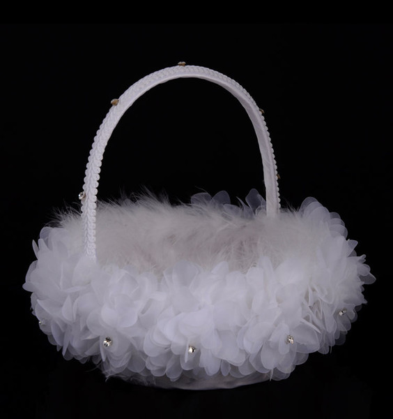 Wedding Ceremony Love Case Beads Lace Ostrich Hair Bowknot Flower Basket Bamboo Weaving for Home Decoration Storage Bag Container BD031