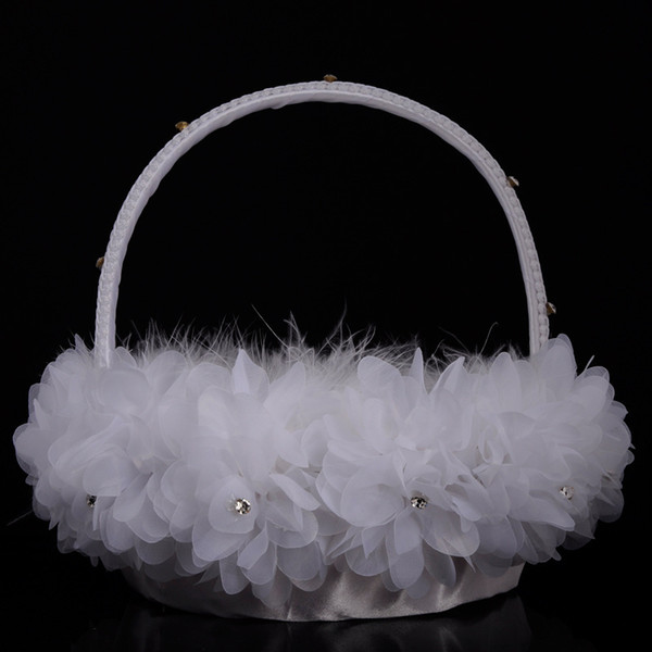 Diamond Flower Basket Wedding Ceremony Party Love Case Satin Bowknot Flower Girl Basket For Wedding Supplies