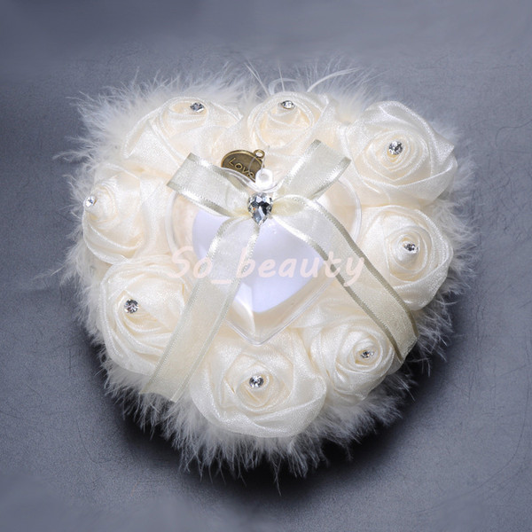 Wedding Ring Pillow with Heart Box Floral Heart Shape Satin Rose Cushion Marriage Creative Suppliers High Quality BS5708