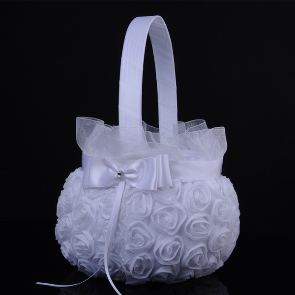 2019 Wedding Ceremony Party Love Case Satin Bowknot Rose Flower Basket for Women Girl DIY Home Decoration Storage Bag Container CPA1910