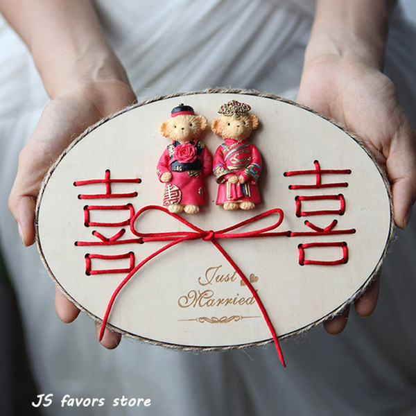 custom logo Wooden Ring Bearer double blessing Hi ring pillow engagement marriage proposal wedding proposal decoration