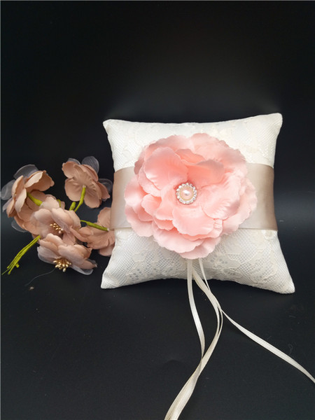 New Wedding Ring Pillow With Ribbons Flower Wedding Ring Holder Marriage Ring Cushion Bearer 15x15cm Wedding Party Decoration A003