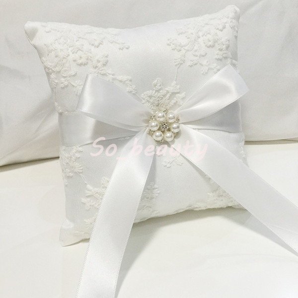 White Wedding Ring Pillow Cushion with Lace Ribbon Bow Marriage Creative Suppliers Decoration High Quality BS5003