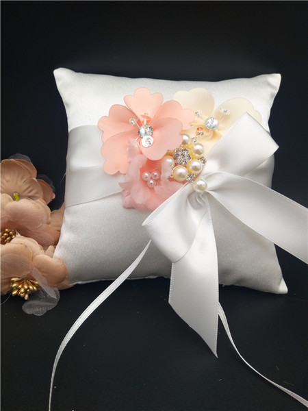 15x15cm New Wedding Ring Pillow With Ribbons Lace Wedding Ring Holder Marriage Ring Cushion Bearer Wedding Party Decoration A011