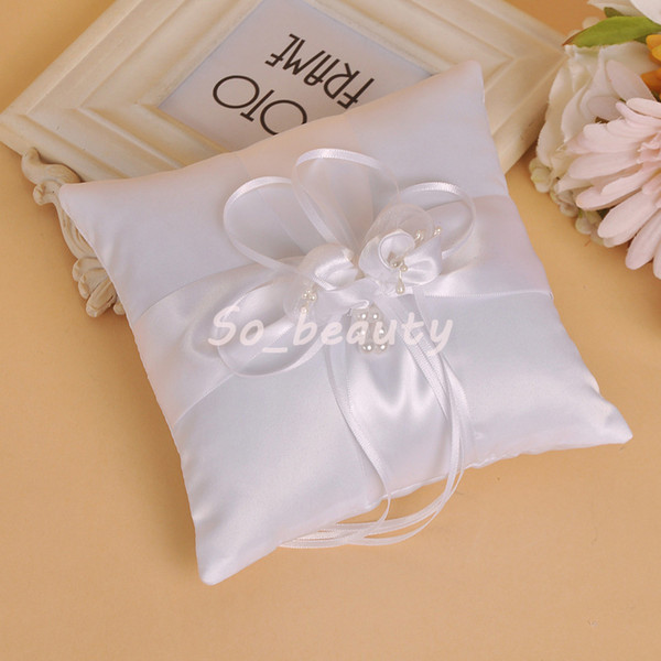 White Wedding Ceremony Ring Pillow Cushion with Ribbon Satin Bearer Pillows Marriage Creative Suppliers Decoration High Quality BS5740