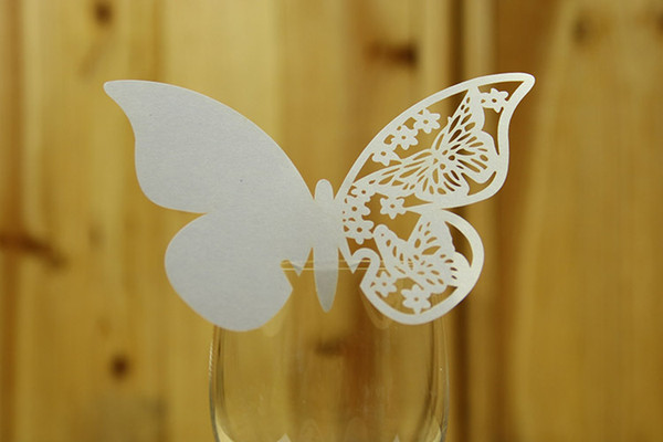 Wine Glass Cards Wedding Party Decorations Wine Glass Markers Wedding Cake Toppers laser Cut butterfly name cards