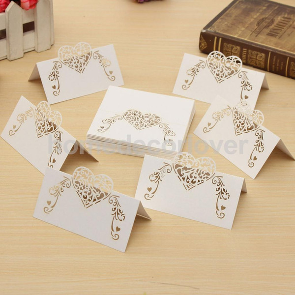 2017 New 100pcs Table Number/Name/Place Cards Laser Cut Heart Wedding Hollow seats card Table card guests dining table card