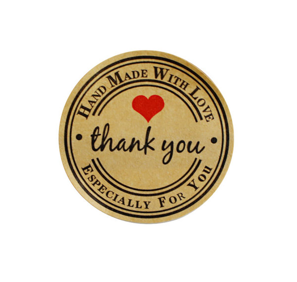 600pcs Handmade wtih Love Red Heart Thank you Round Scrapbooking Paper Labels Seal Sticker, DIY Gift Sticker Dia.3.8cm