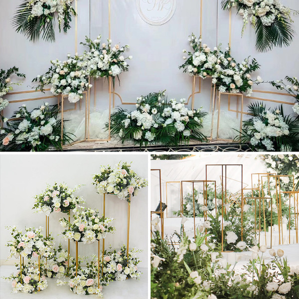 DIY Flower Wedding Centerpieces stage backdrops aisle walkway Floor Vases Flowers Vase Metal Pillar Road Lead photo prop metal Rack vases