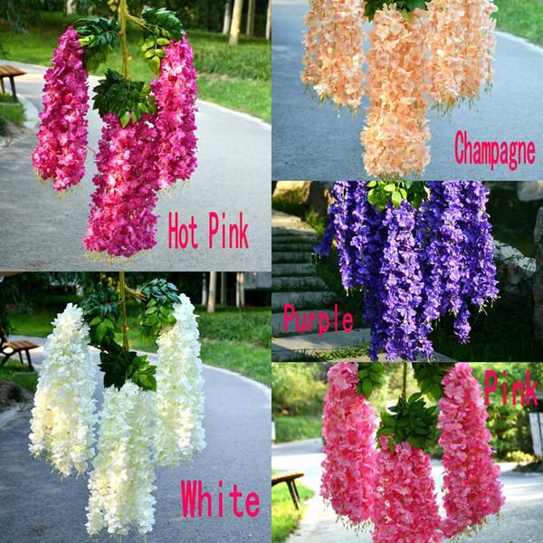 Artificial flowers 110 cm Encrypted White Garden Wedding Wisteria decoration Vine indoor outdoor Country party Prom One lot (12 Pics)