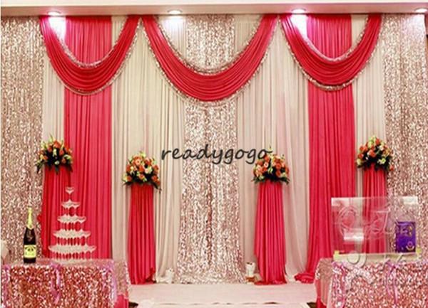 3m*6m wedding backdrop swag Party Curtain Celebration Stage Performance Background Drape With Beads Sequins Edge 5 colors abailable