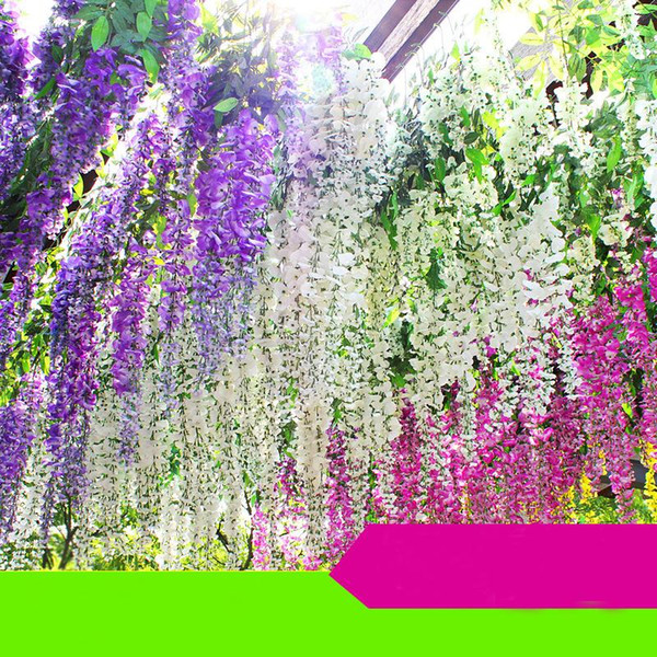 White Green Purple fuchsia Artificial Flowers Simulation Wisteria Vine Wedding Decorations Long Short Silk Plant Bouquet Room Office Garden