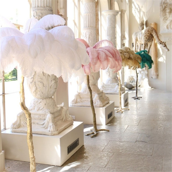 Ostrich Feather Floor Lamp wedding road led standing decorations gold copper bedroom decors light living room party backdrop free shipping