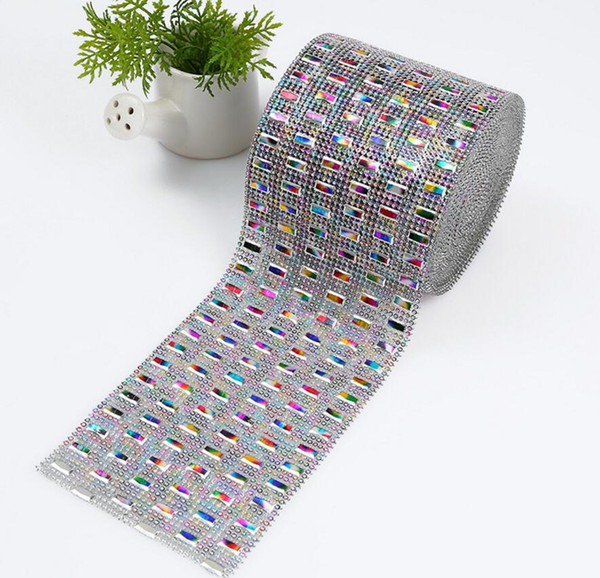 10Yard Rectangle Colorful Rhinestone Bendable Mesh Wrap Roll Sparkle Ribbon Trim For Wedding Craft Gift Party Decoration