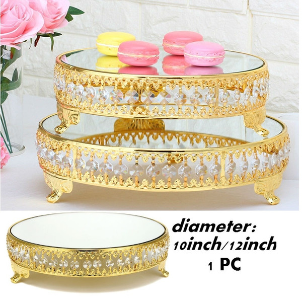 10/12 Inch Metal Mirror Face Cake Stand with Crystals Glass Dessert Cupcake Cake Decoration Display Stand Gold HLZS017