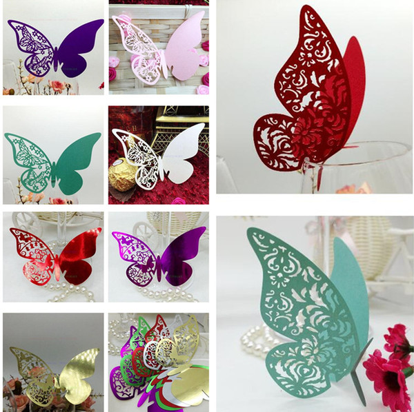 Party Wine Glass Cards Wedding Party Decorations Wine Glass Cup Markers Wedding Table Decor Name Card Laser Cut Hollow Butterfly Cards