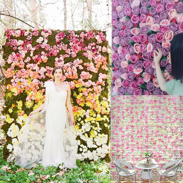 Wholesale 60X40CM Flower Wall Silk Rose Tracery Wall Encryption Floral Background Artificial Flowers Creative Wedding Stage