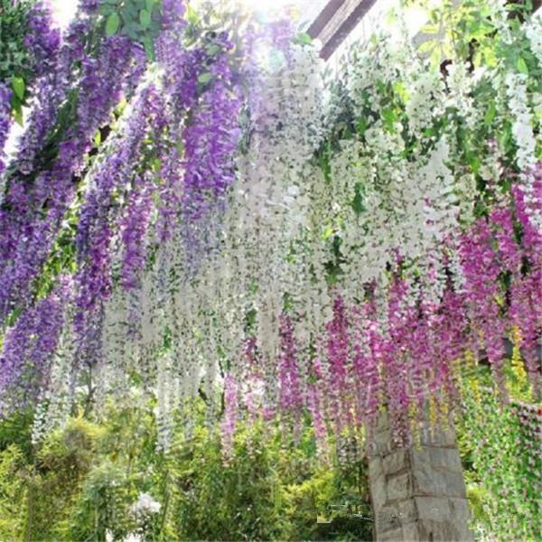 Romantic Wedding Decorations Artificial Flowers Simulation Wisteria Vine Long Plant Bouquet Room Office Garden Bridal Accessories