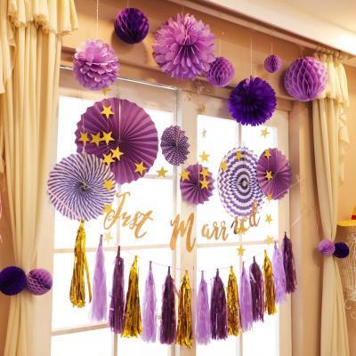 New Paper Fan Flower Wedding Decorations Birthday Wedding Party Background Layout DIY Handmade Paper Flower Fan Window Backdrops 6pcs Set