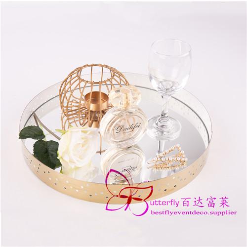 Gold Mirror Vanity Tray Perfume Dresser Tray Metal Jewelry Decorative Organizer Makeup Tray for Dresser, Bathroom