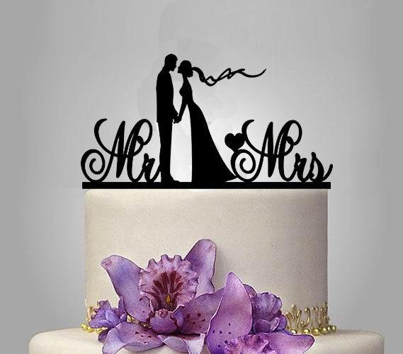 Cake Toppers Silhouette Bride and Groom Mr & Mrs Wedding Acrylic Cake Topper Anniversary LOVE Cake Topper Bride Groom Wedding Decoration