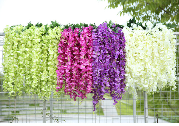 White Green Artificial Flowers Simulation Wisteria Vine Wedding Decorations Long Silk Plant Bouquet Door Room Office Garden