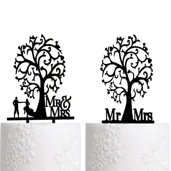 Wedding Cake Topper Silhouette Bride and Groom , Elegant and romantic MR & MRS With Tree Cake Topper wedding decoration idea