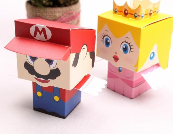 100 pcs super Mario and princess Bride Groom cartoon wedding candy box Party gift Bags baby shower favors girls boys birthday