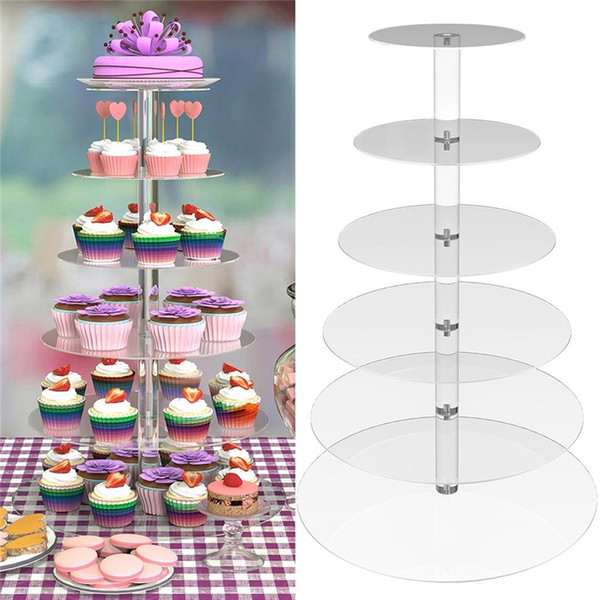 5/6 Tier Clear Circle Round Cake Stand Wedding Birthday Display Rack Food Grade Acrylic HLZS015