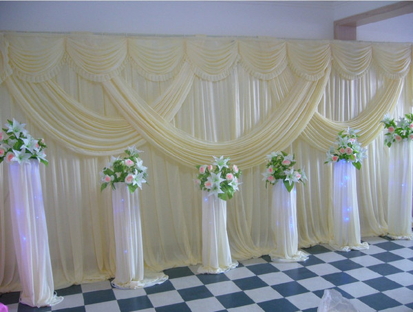 New Arrive White Wedding Backdrops with Swag Popular Custommade Color Wedding Curtain 20ft (w) x 10ft (h) for wedding decoration