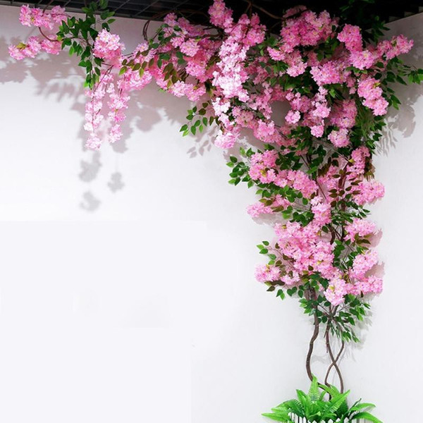 Artificial Cherry tree Vine Fake Cherry Blossom Flower Branch Sakura Tree Stem for Event Wedding Tree Deco Artificial Decorative Flowers