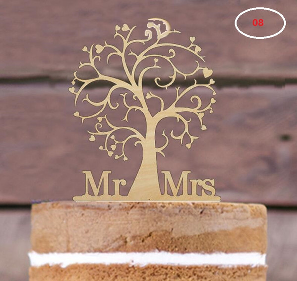 The wedding table centerpieces cake toppers wood material cake card wedding decorations many styles for choose can be customized