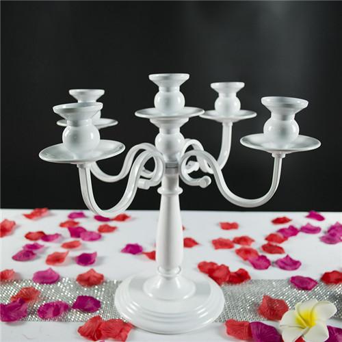 5-Candle Metal Candelabra 14 Inch Tall Candle Holder Wedding Event Candelabra Candle Stand (White)