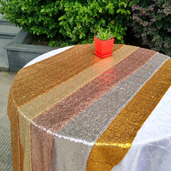 Free Shipping hot sell Cheap Rose Gold Bling Bling Sequins Wedding Decorations Table Cloth Glitter Evening Bridesmaid Prom Party Dress