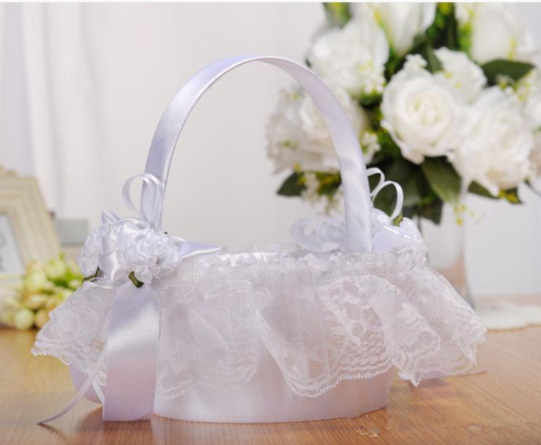 Top Sale Lace Satin Chrysanthemum Girls Flowers Basket Wedding Flower Girl Basket Western Ceremony Articles Party Supplier