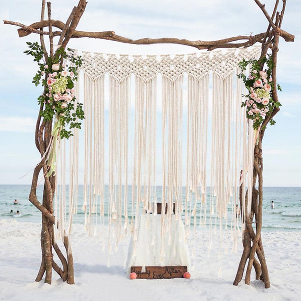 Boho Decorations for Wedding Party Photo Booth Backdrop Cotton Rope Macrame Wall Hanging Bohemian Tassel Curtain for Home Room 115x100 cm