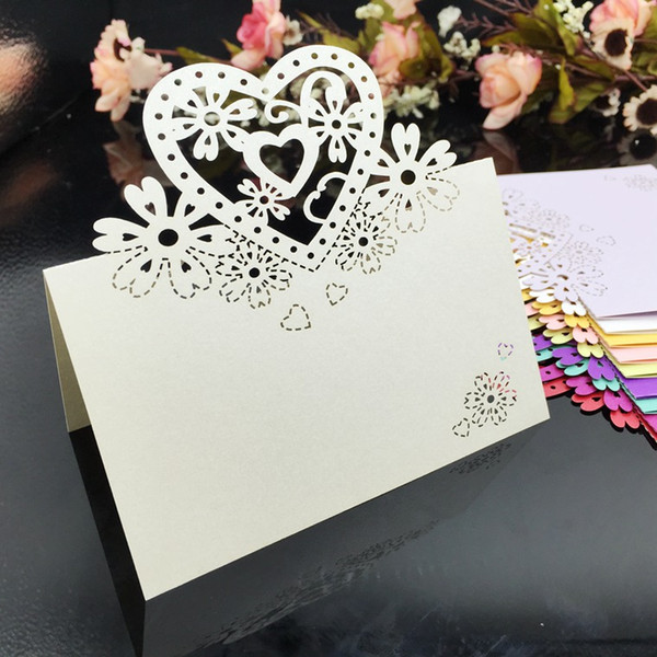 Laser Cut Place Cards With Hearts Flowers Paper Carving Name Cards For Party Table Decorations Seating Place Cards For Weddings PC35