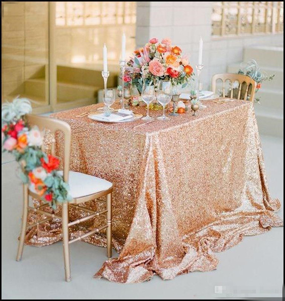 Champagne Rose Gold Sequined Tablecloth Wedding Party Decorations Vintage Sparkly Table Cloth Custom Made dress fabric High Quality