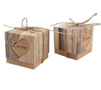 50pcs/lot Romantic Heart Candy Box for Wedding Decoration Vintage Kraft Wedding Favors and Gifts Box with Burlap Twine Chic