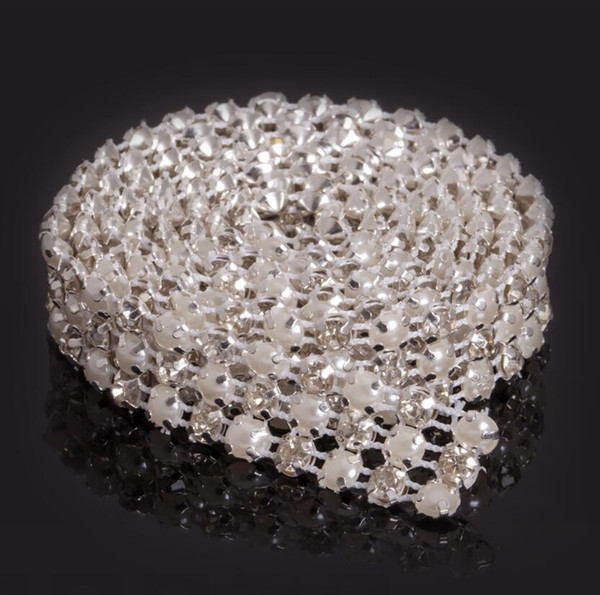 New MIC 1 Yard 3 Rows Clear Crystal Rhinestone Ribbon Diamond Pearl Wraps Sewing Craft Cake Dec Wedding Supplies