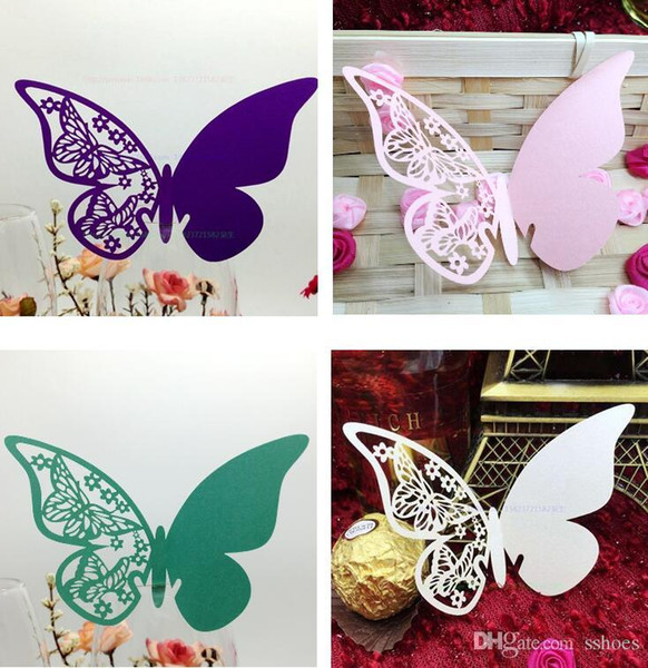 Mixed Styles Laser Cut Wedding Name Card Wedding Party Table Decoration Hollow Butterfly Wine Glass Cup Paper Card