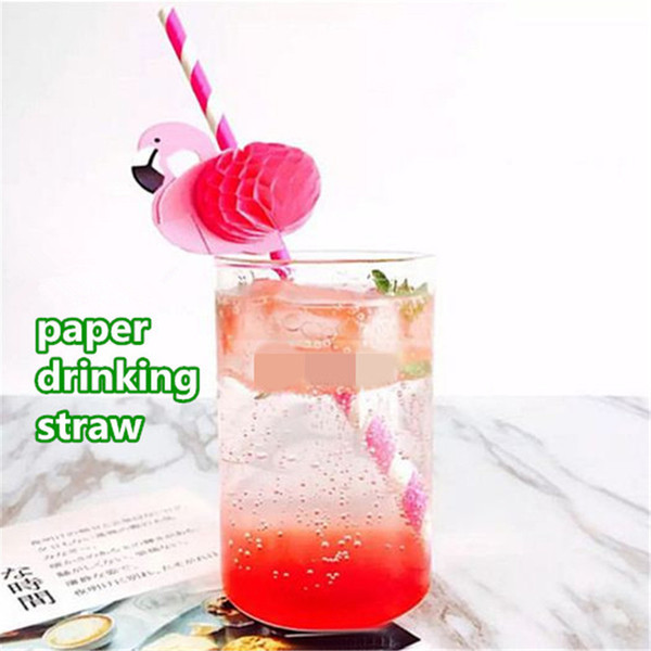 Flamingo Paper Drinking Straw 3 color Disposable paper straw for drinking Wedding Festival Party Decoration kid399