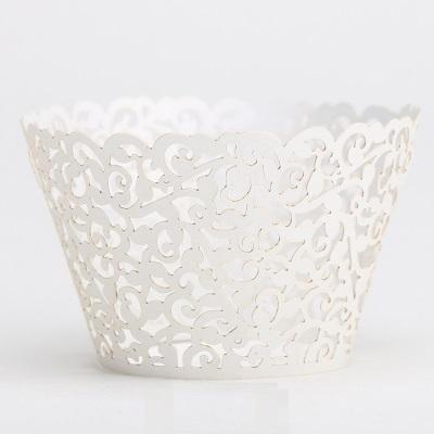 600pc Ivory Laser-cut Lace wedding Cake Wrapper Cupcake Wrapper FOR Wedding christmas Party Decoration (set of 120) O#37E