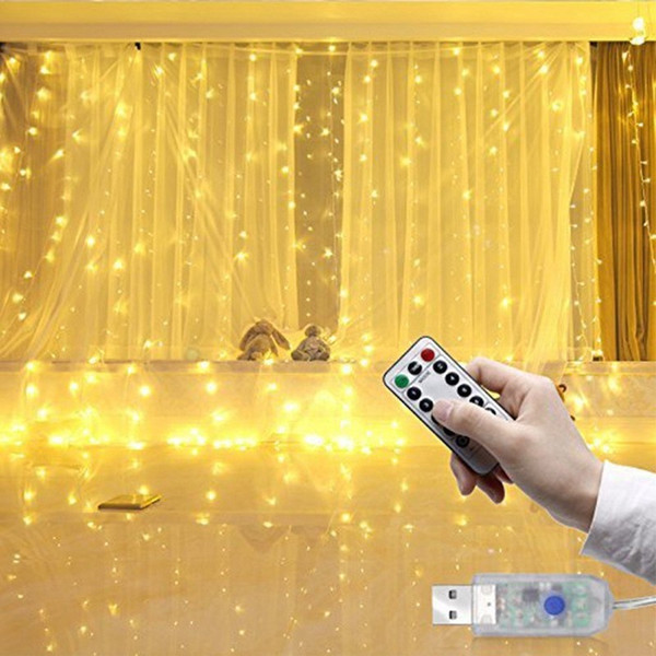 9.84x9.84ft /3Mx3M 300-LED White/Warm White/Multicolor/Blue Light Romantic Christmas Wedding Outdoor Decoration Curtain String Light