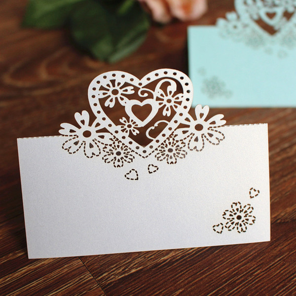 centerpieces wedding white laser cut decorative paper heart wed table card birthday card name card multi Color Free Ship