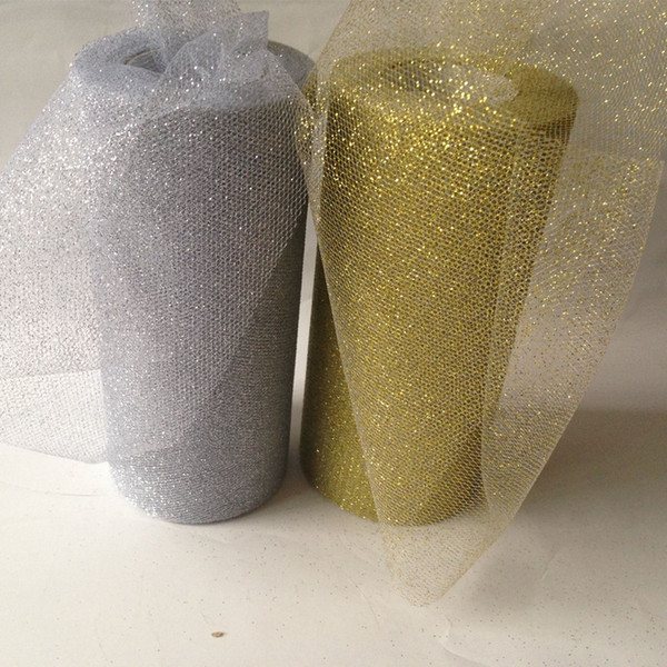 6 inches 25Yard Gold/Silver Glitter Mesh Shinning Tulle Spool Roll Vintage Style Trim Craft For Tutu Wedding Party Chair Tables Decor