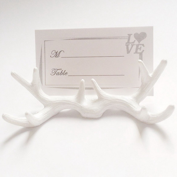 Creative White Resin Antler Place Card Holder Seat Clip Wedding Favor Table Decoration with Card DHL 