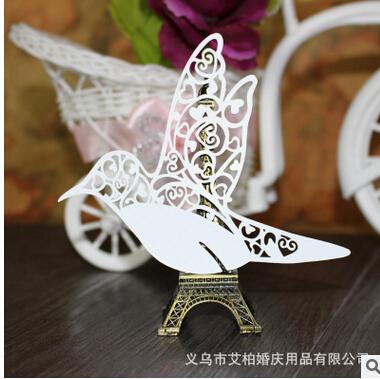 100psc/Lot white Birds Glass Cards Laser Cut for Wedding table Seat Name Place cards Wedding Party Decoration