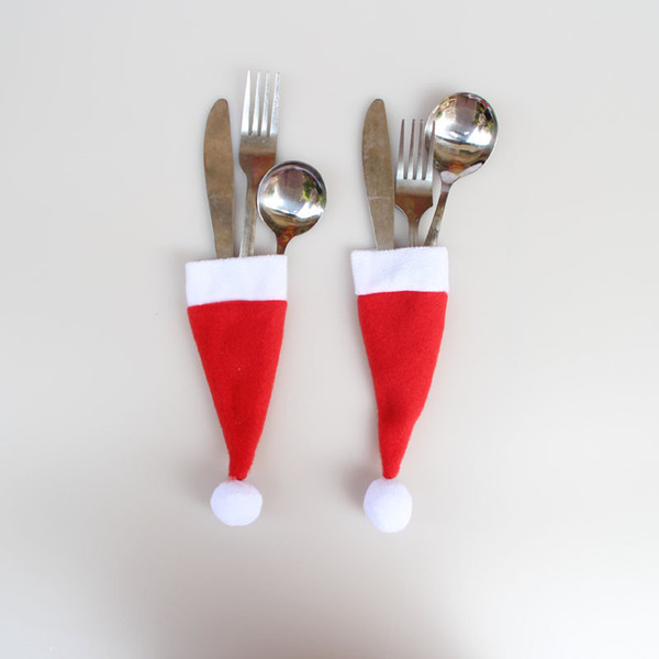 Hot sale Santa Claus Christmas Mini Hat Indoor Dinner Spoon Forks Decorations Ornaments Xmas Craft Supply Party Favor Navidad