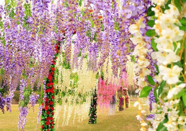 Elegant Artificial Flowers Simulation Wisteria Vine Wedding Decorations Long Short Silk Plant Bouquet Room Garden Bridal Accessories Cheap